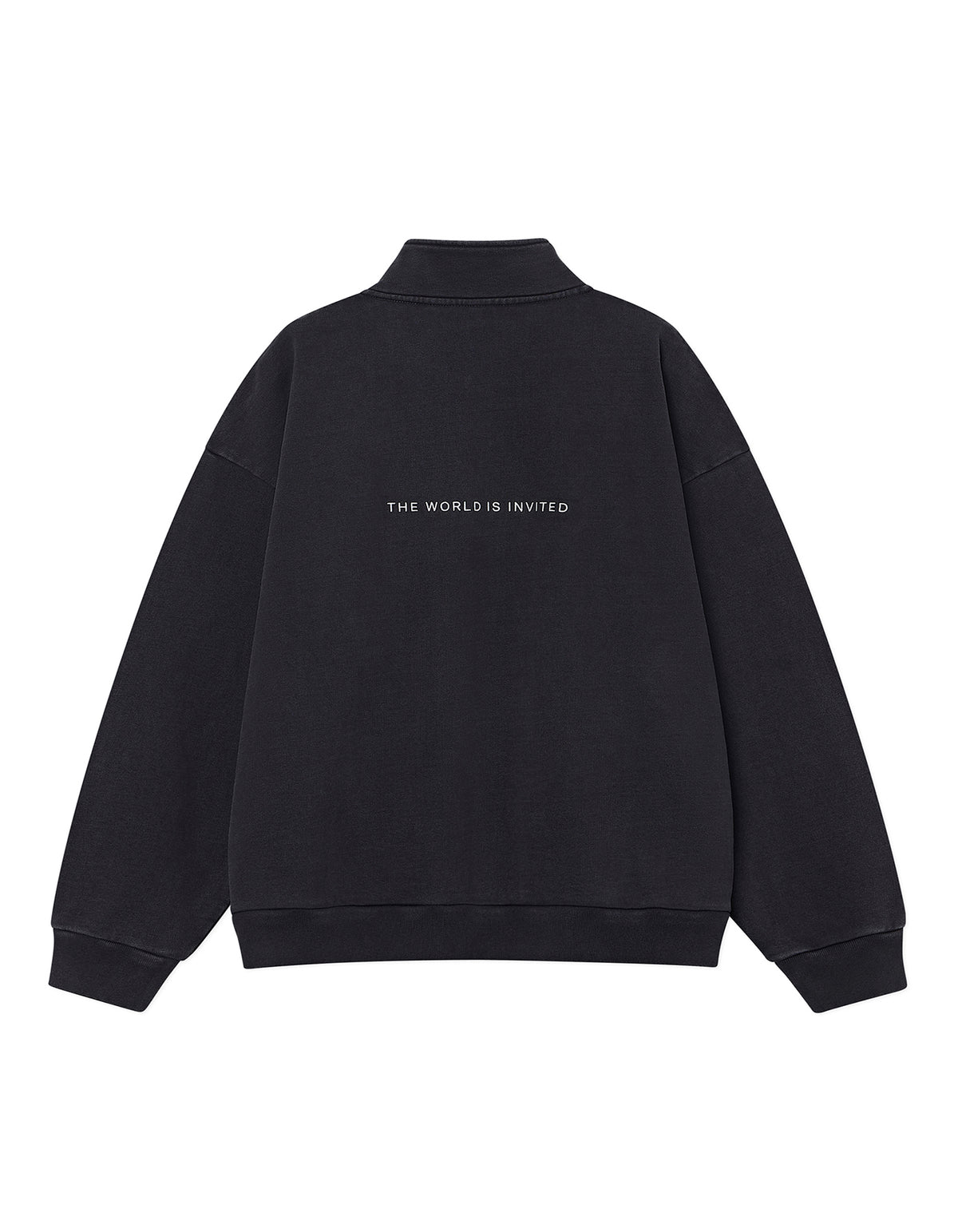 WASHED EMBROIDERED HALF ZIP-UP