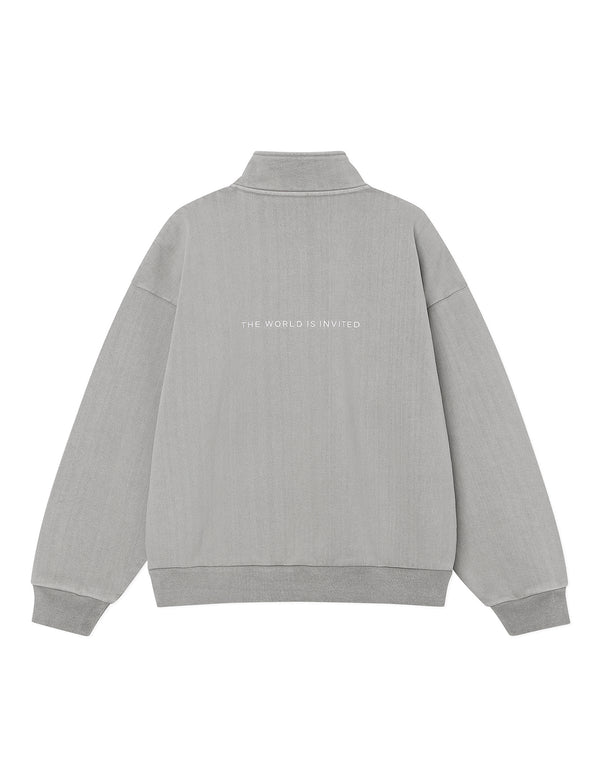 WASHED EMBROIDERED HALF ZIP-UP